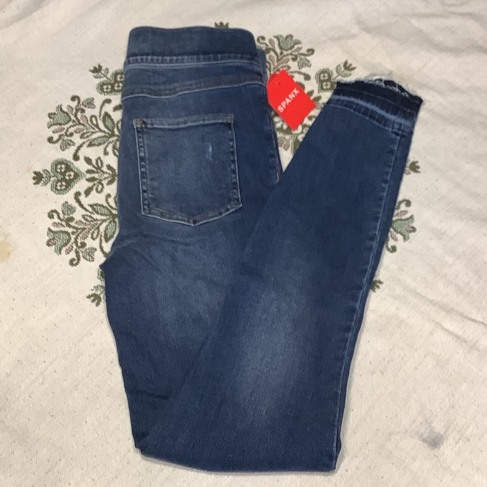 Spanx Women's Medium Wash Blue Distressed Denim Leggings Skinny Jeans